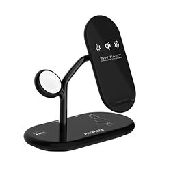 Promate Wireless Charging Station 4-in-1 Charging Dock with 5W Magnetic MFi Apple Watch Charger, Black