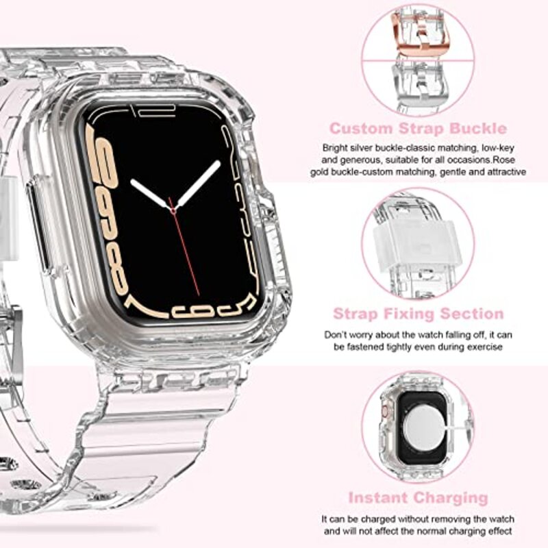 Makingtec Soft Silicone Crystal Strap with Case Sports Band for Apple Watch Series 7, Clear