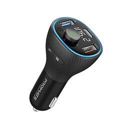 Promate Wireless In-Car Bluetooth V5.1 Transmitter Car Kit with 20W USB-C Power Delivery 18W QC 3.0 Media Port Noise Cancelling Mic and LCD, Black
