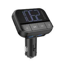 Promate Car FM Transmitter Wireless In-Car Radio Adapter Kit with Dual USB Ports, Hands-Free Calling, AUX Port, TF Card Slot, LED Display, Multiple EQ Modes & Remote Control, EzFM-2, Black