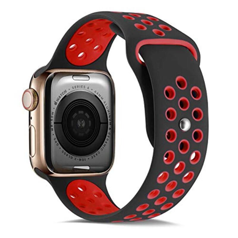 Watch Sport Replacement Wrist Strap Band for Apple Watch 42/44mm, Black/Red