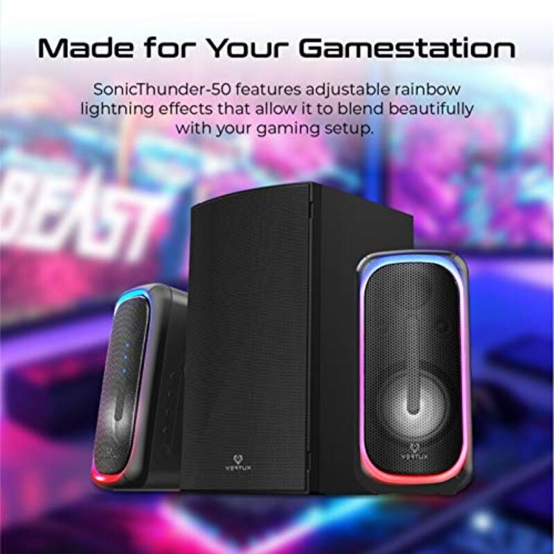 Vertux 50W Sonic Thunder-50 Surround Sound Bluetooth Speaker for TVs, DVDs, PS5, PS4, Xbox One/x, Nintendo Switch, Black