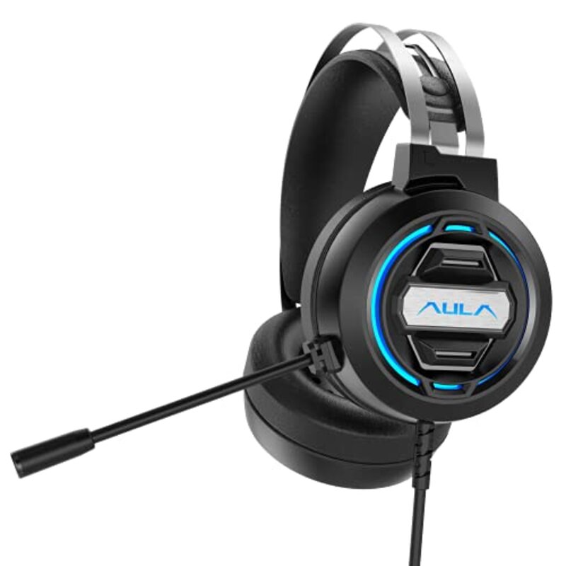 Aula S603 RGB USB Wired On-Ear Gaming Headset for PC, Black