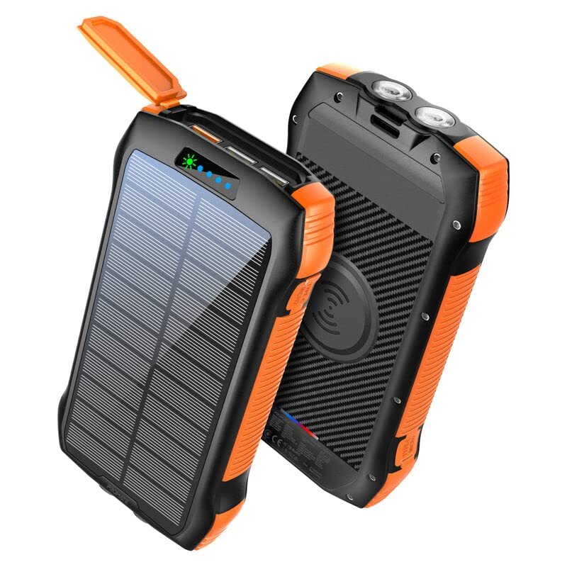 

Promate 20000mAh Wirless Rugged Ecolight Solar Power Bank with USB Type-C /Micro USB Input, 20W, Orange/Black