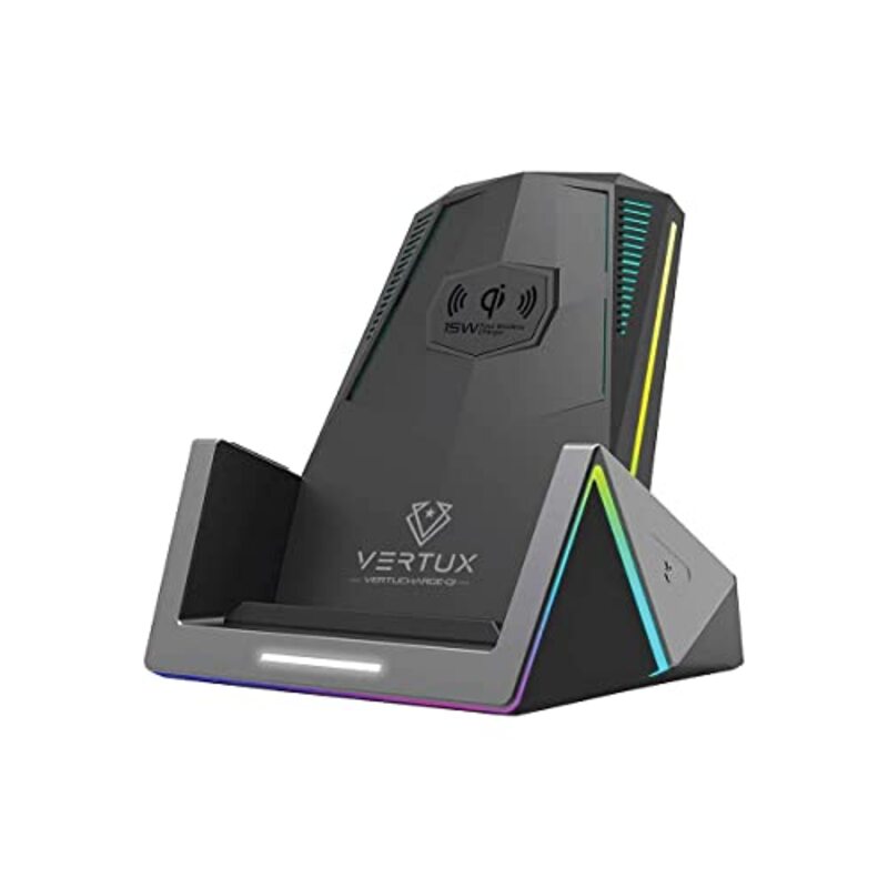 Vertux 15W RGB Qi Wireless Gaming Charging Smartphone Stand for Apple iPhone 11 Pro, Apple iPhone 11, Black