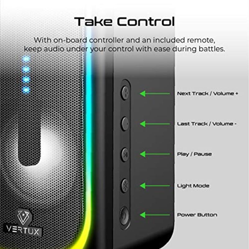 Vertux 50W Sonic Thunder-50 Surround Sound Bluetooth Speaker for TVs, DVDs, PS5, PS4, Xbox One/x, Nintendo Switch, Black