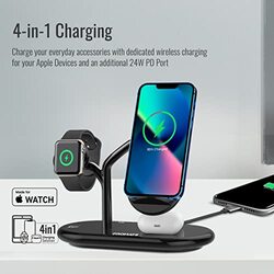 Promate Wireless Charging Station 4-in-1 Charging Dock with 5W Magnetic MFi Apple Watch Charger, Black