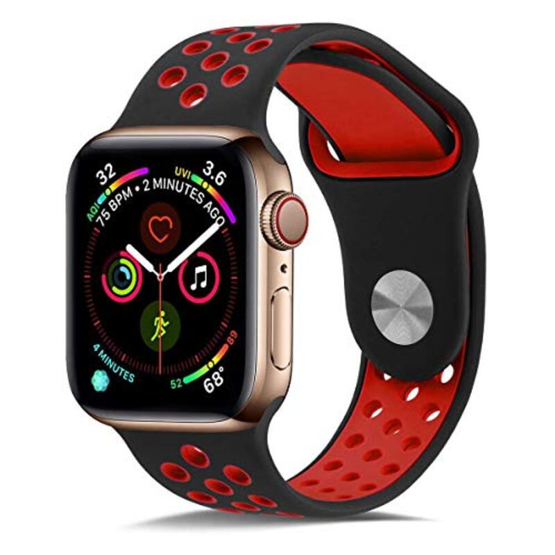 Watch Sport Replacement Wrist Strap Band for Apple Watch 42/44mm, Black/Red