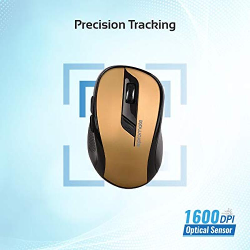 Promate Clix-7 Wireless Optical Normal Mouse, Gold