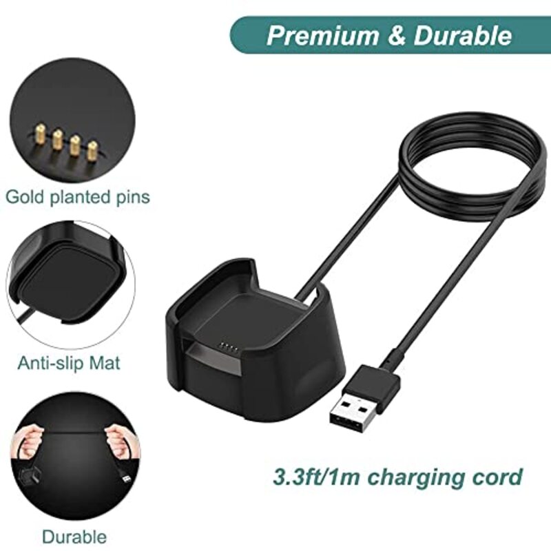 Kissmart Replacement Charging Dock Cable for Fitbit Versa 1/Versa Lite/Versa SE Smart Watch, Black