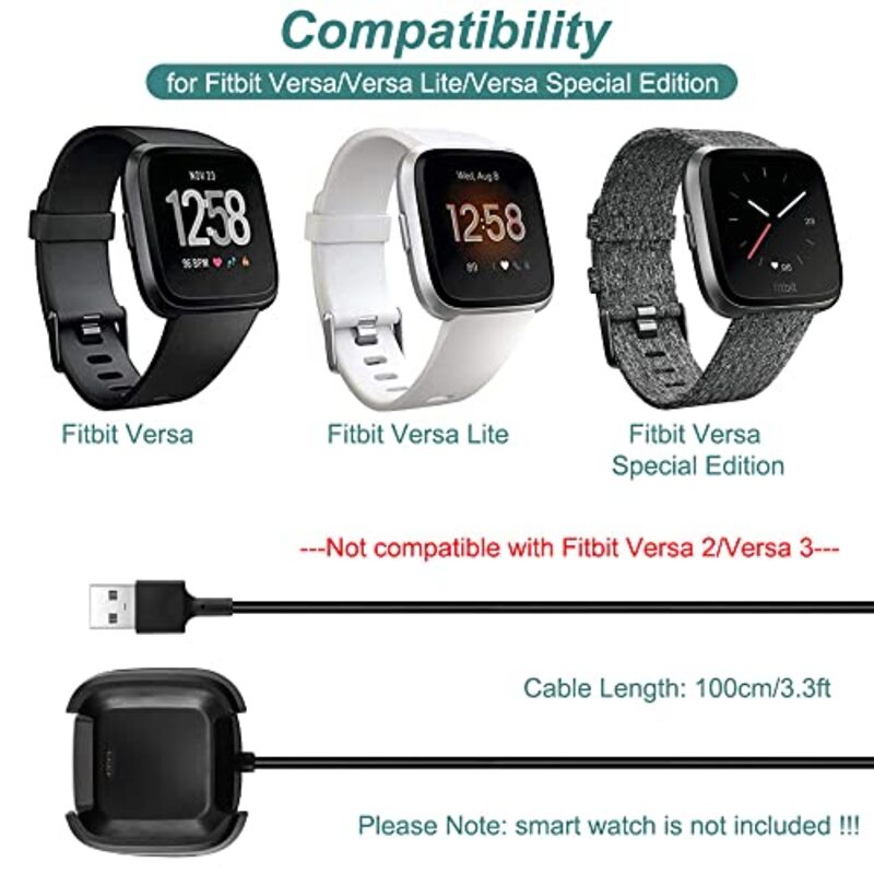 Kissmart Replacement Charging Dock Cable for Fitbit Versa 1/Versa Lite/Versa SE Smart Watch, Black