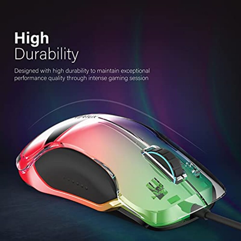 Vertux Transparent 12000 DPI Phoenix Wired Optical Gaming Mouse for PC, Multicolour