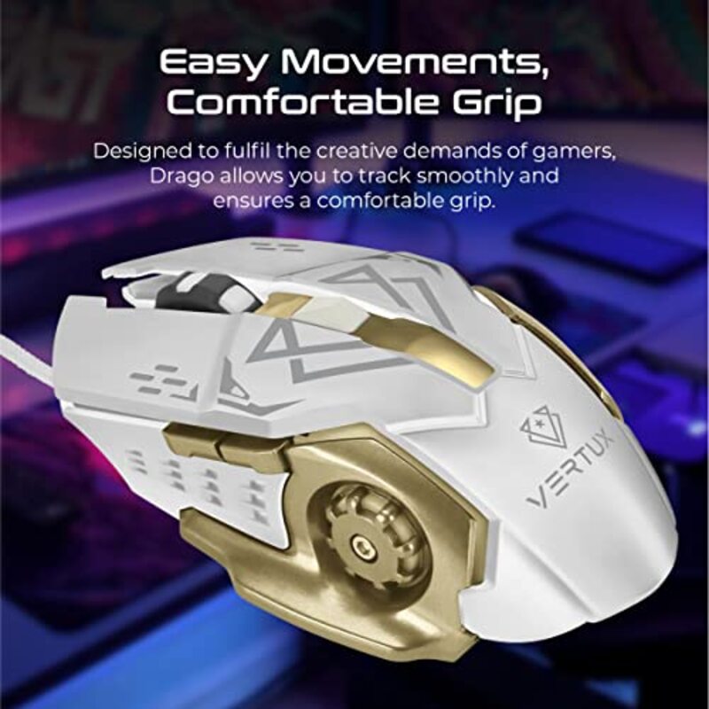 Vertux Wired High Performance 3200 DPI Optical Gaming Mouse for PC, White