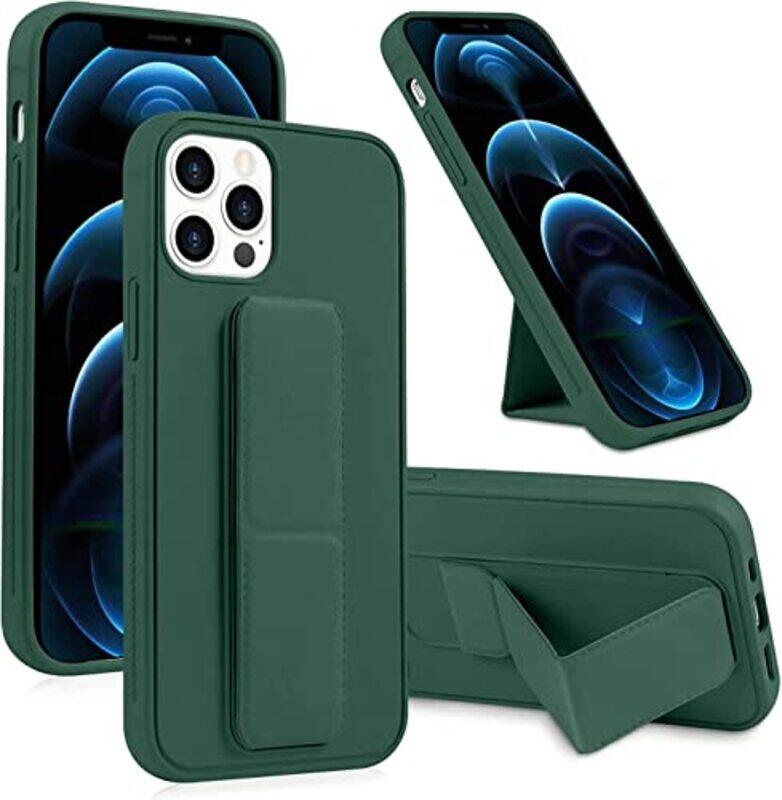 

Muzz Magnetic Foldable Back Stand and Holder Cover with Finger Strap and Hand Grip for Apple iPhone 14, Dark Green