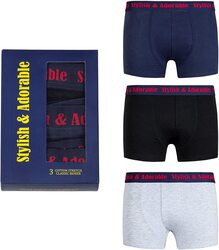 A.A Smart Fashions 3-Piece Comfortable Boxer Shorts for Men, Blue Elastic, Multicolour, Medium