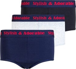 A.A Smart Fashions 3-Piece Boxer Brief for Women, Blue/Black/Grey, Small