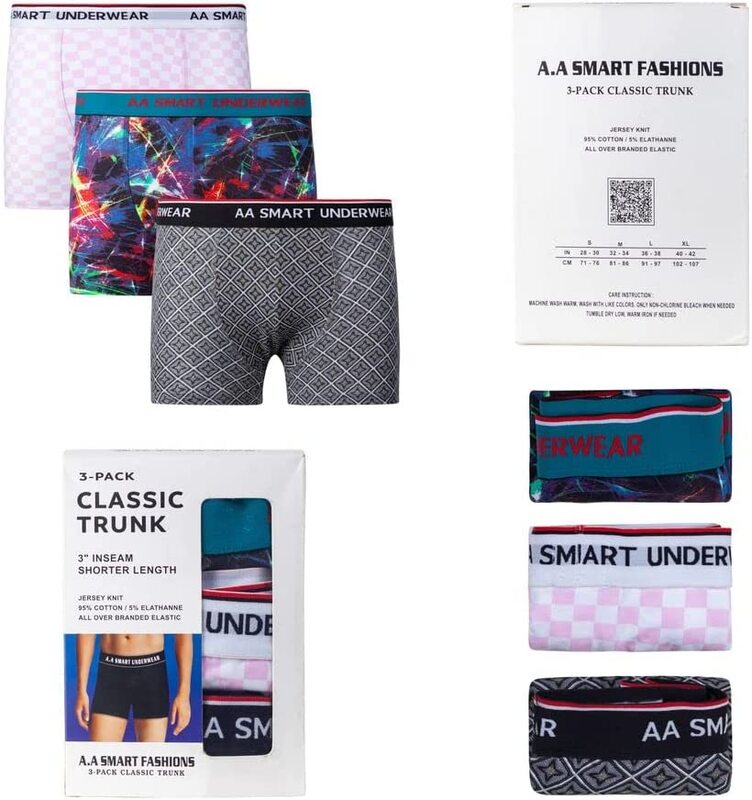 A.A Smart Fashions 3-Piece Comfortable Multicolors and Multi-Designed Boxer Shorts for Men, Multicolour, Large