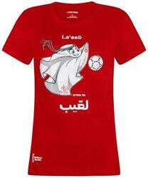 A.A Smart Fashions 2022 Official Football World Cup Mascot T-Shirt for Women, Red, Small