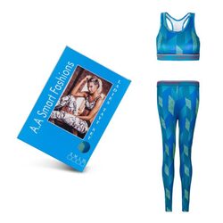 A.A Smart Fashions Yoga Suit Leggings Blotto Push-up Top and Pant for Women, Blue/Green, Large