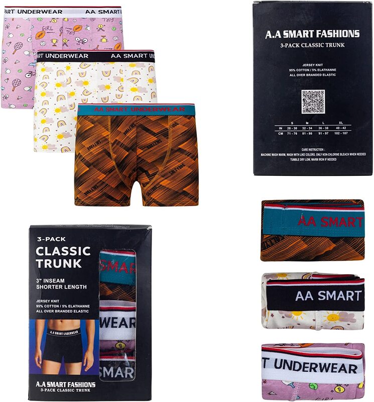 A.A Smart Fashions 3-Piece Comfortable Multicolors and Multi-Designed Boxer Shorts for Men, Blue Elastic, Large