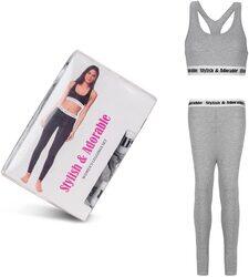 A.A Smart Fashions Yoga Suit Leggings Push-up Top and Pant for Women, Grey, Medium