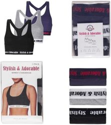 A.A Smart Fashions 3-Piece Women Invisibles Comfort Seamless Strap Retro Sports Bra, Blue/Black/Grey, One Size