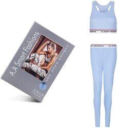 A.A Smart Fashions Yoga Suit Leggings Push-up Top and Pant for Women, Sky Blue, Medium