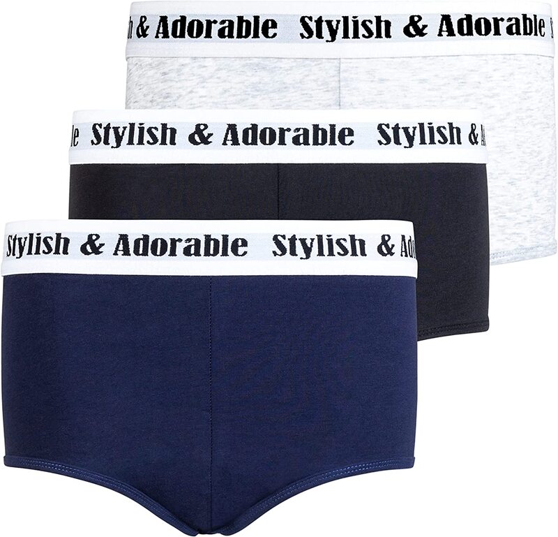 A.A Smart Fashions 3-Piece Boxer Brief for Women, Blue/Black/Grey, Small