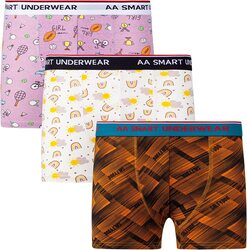 A.A Smart Fashions 3-Piece Comfortable Multicolors and Multi-Designed Boxer Shorts for Men, Blue Elastic, Large