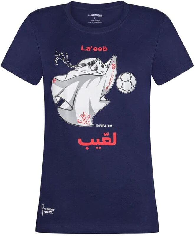 A.A Smart Fashions 2022 Official Football World Cup Mascot T-Shirt for Women, Navy Blue, Small