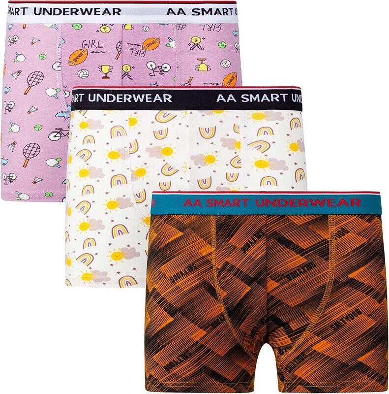 

A.A Smart Fashions 3-Piece Comfortable Multicolors and Multi-Designed Boxer Shorts for Men, Blue Elastic, Small