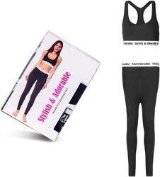 A.A Smart Fashions Yoga Suit Leggings Push-up Top and Pant for Women, Black, Medium