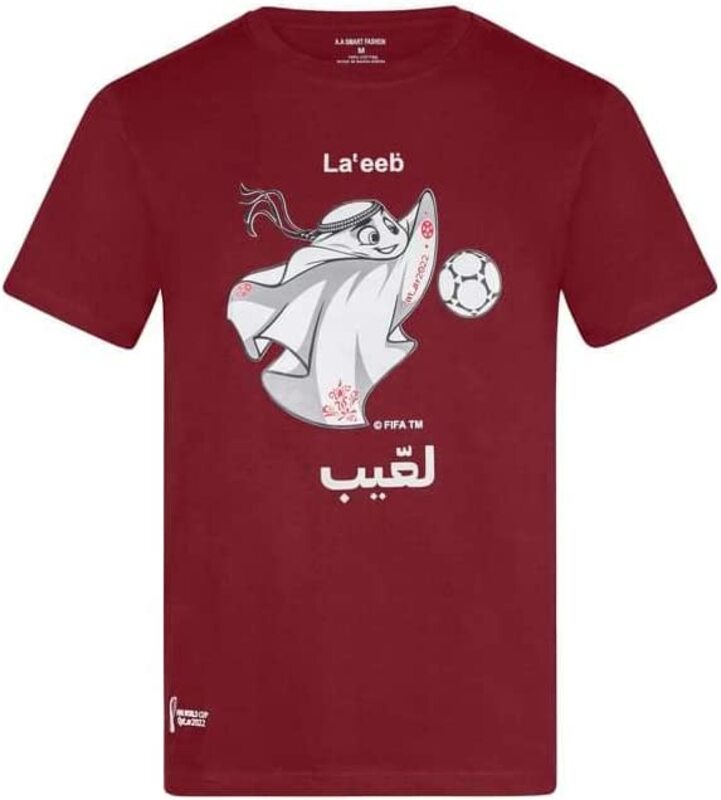 A.A Smart Fashions 2022 Official Football World Cup Mascot T-Shirt for Men, Maroon, Large