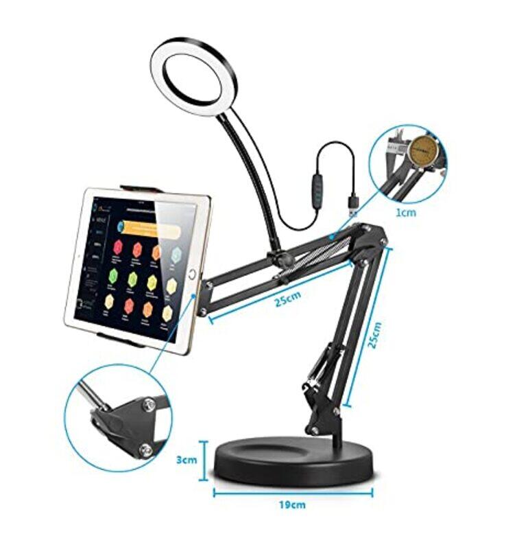 

Universal TechnoMounts Flexible Tablet Stand 360 Degree Mobile Holder Adjustable Height Rotation Bracket 4" -11" (with Led Ring)