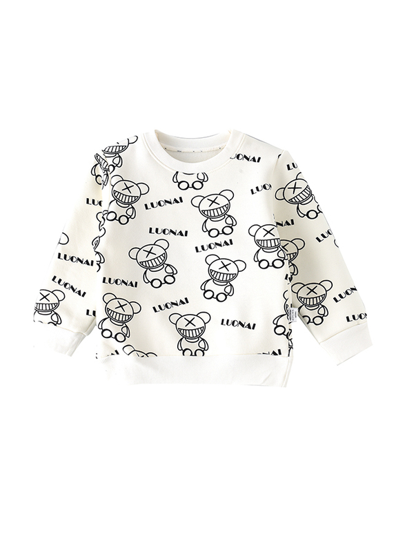 Lamar Kids Cotton Fleece inside Long Sleeve Sweatshirt for Babies, 3-4 Years, White