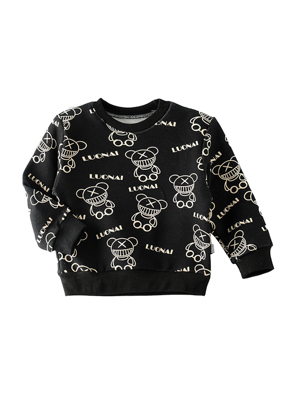 Lamar Kids Cotton Fleece inside Long Sleeve Sweatshirt for Babies, 3-4 Years, Black