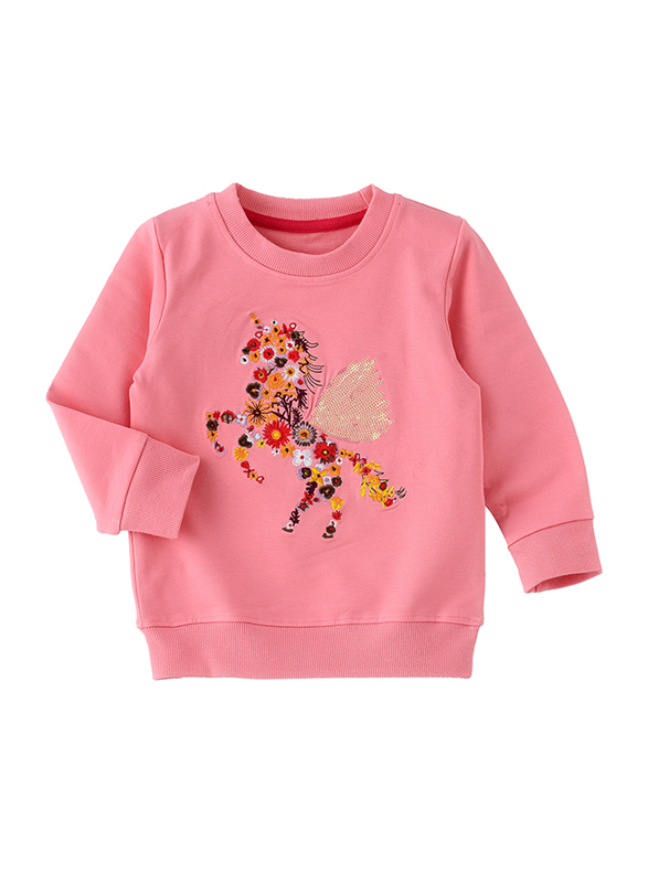Lamar Kids Cotton Long Sleeve Sweatshirt for Girls, 6-7 Years, Pink