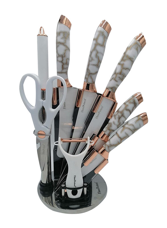 

HausRoland 8-Piece Germany Stainless Steel Blades Kitchen Knife Set with Stand & Sharpener, White