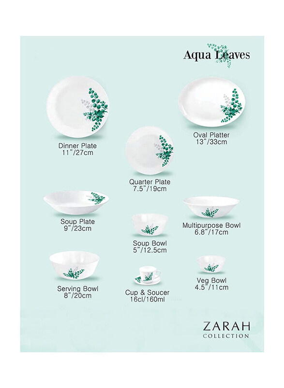 

Venice Italy 38-Piece Ester Aqua Leaves Collection Stripe Dinner Set, White
