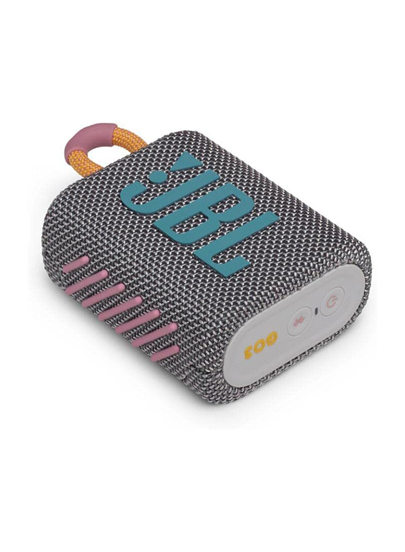 JBL Go 3 Water Resistant Portable Bluetooth Speaker, JBLGO3GRY, Grey