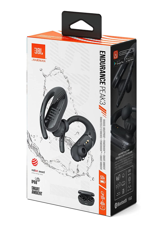 JBL Endurance Peak 3 Wireless In-Ear Earbuds, Black