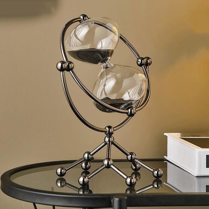 Hourglass Sand Timer,European Round Globe Design,Rotating Hourglass 30Min for Creative Gifts, Black/ Bronze
