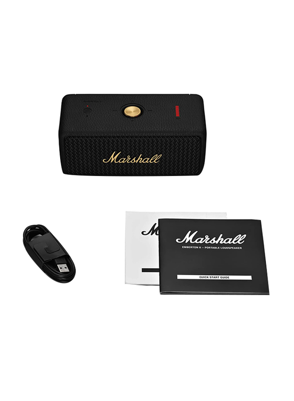 Marshall Emberton II Water Resistant Portable Bluetooth Speaker with 30 Hours Playtime, Black/Brass