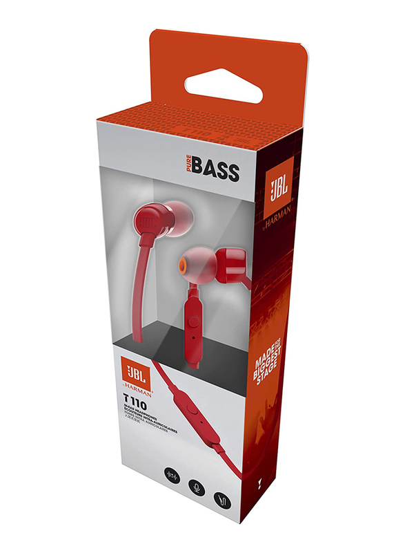 JBL Tune 110 Wired In-Ear Earphones, Red