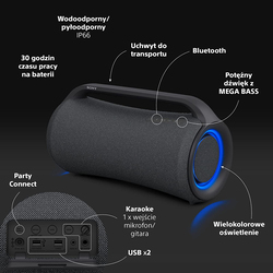 Sony SRS-XG500 Portable Bluetooth Speaker, Black