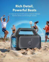 Soundcore Boom 2 Outdoor Speaker, 80W, Subwoofer, BassUp 2.0, 24H Playtime, IPX7 Waterproof, Floatable, RGB Lights, USB-C, Custom EQ, Bluetooth 5.3, Portable for Outdoors, Camping, Beach