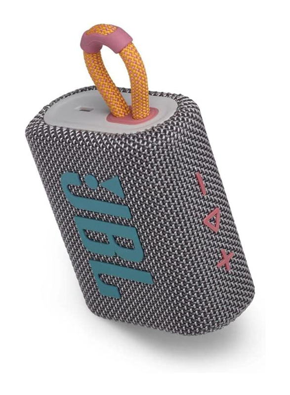 JBL Go 3 Water Resistant Portable Bluetooth Speaker, JBLGO3GRY, Grey