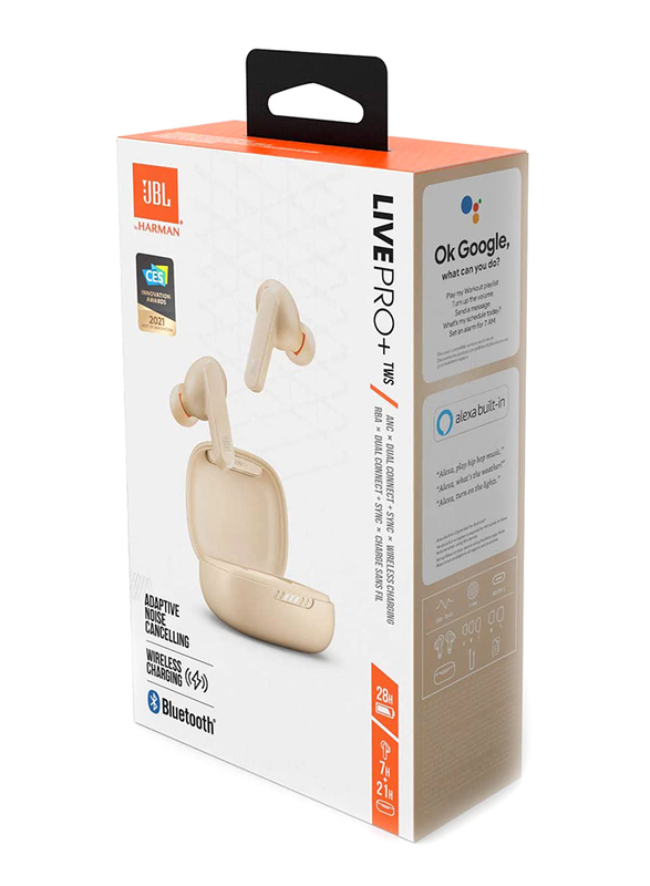 JBL Live Pro+ True Wireless Noise Cancelling Earbuds, Beige