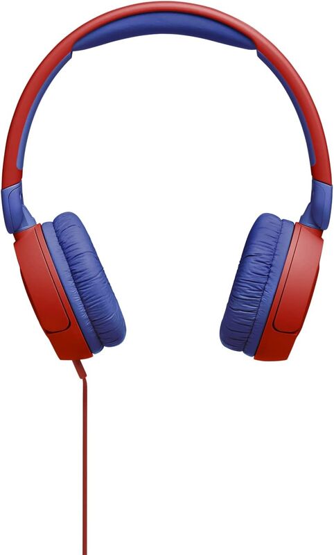 JBL Jr 310 Kids Wired On-Ear Headphones, Safe Sound , Built-In Mic, Sof Padded Headband, Comfortable Ear Cushion, Compact and Foldable Design, Single-Side Flat Cable - Red, JBLJR310RED