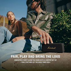 Marshall Emberton II Water Resistant Portable Bluetooth Speaker with 30 Hours Playtime, Black/Brass